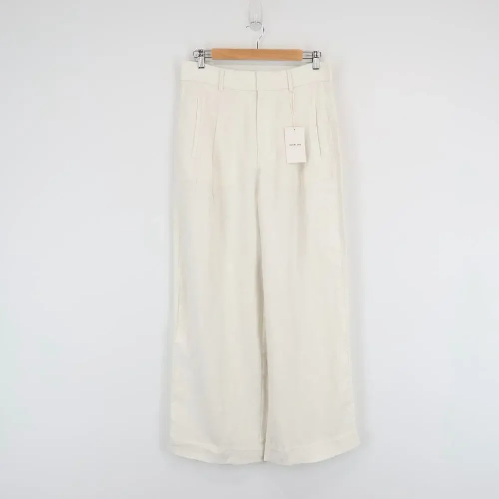 NWT Everlane The Linen Way-High Wide-Leg Drape Pant In Natural Birch Size 10